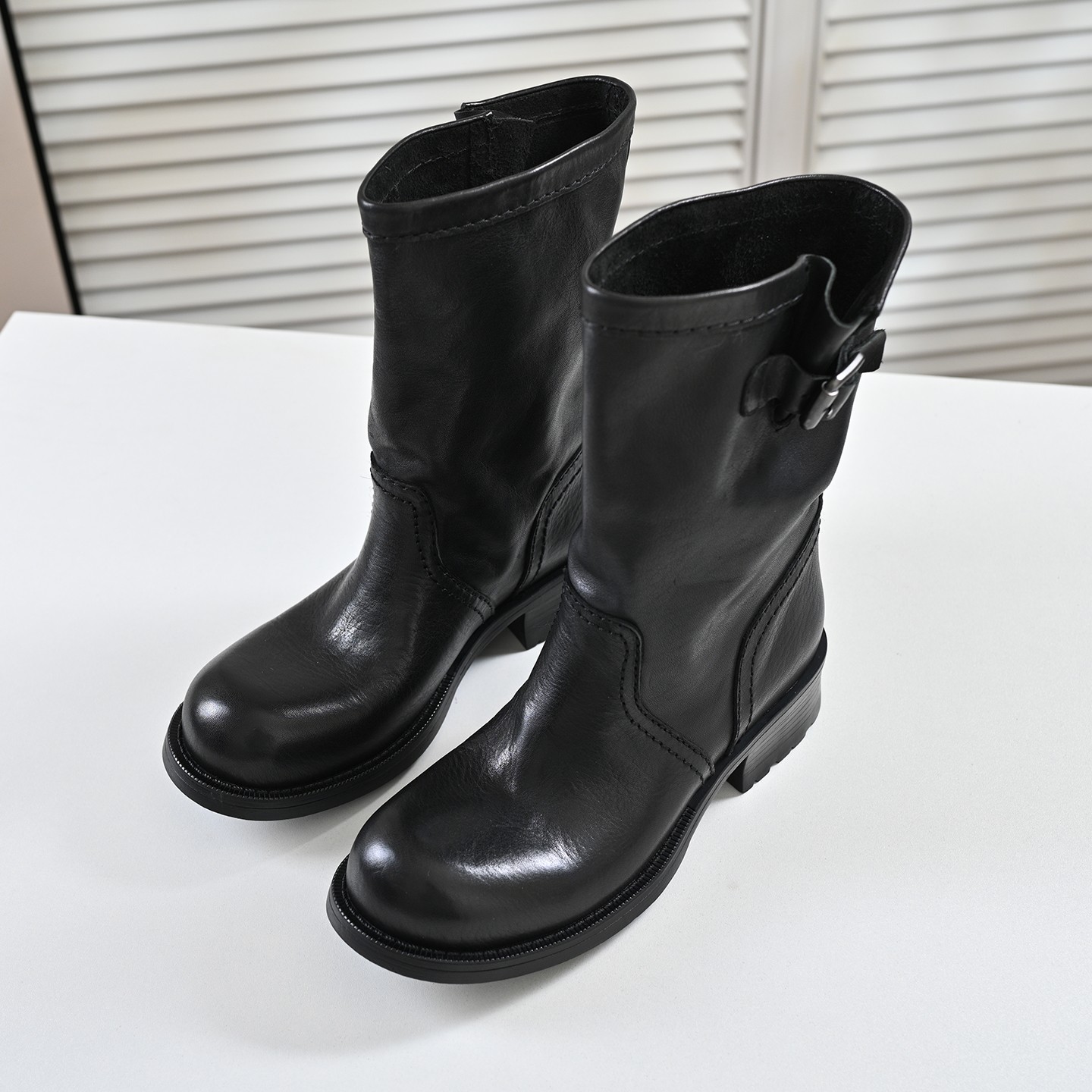 步享头层胎牛皮中筒靴女小众复古