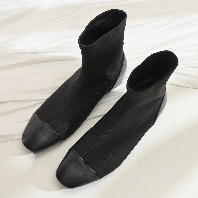 步享~牛皮拼接绒面短靴女小香风方头内增高低跟真皮弹力靴瘦瘦靴,女鞋,弹力靴/袜靴,淘宝优惠券,粉丝福利购,淘宝优惠卷