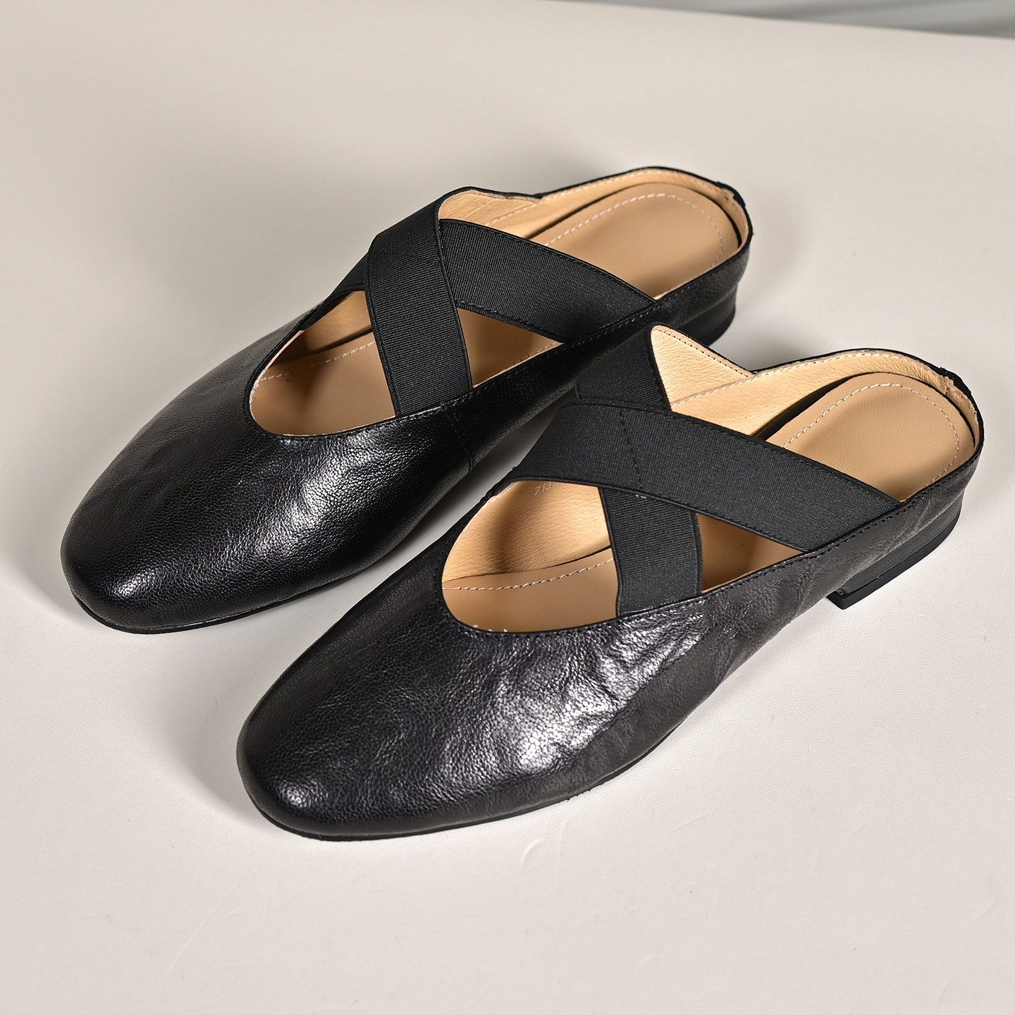 步享~抓纹羊皮包头半拖鞋女夏外穿韩版圆头平底真皮半拖鞋穆勒鞋,女鞋,包头拖,淘宝优惠券,粉丝福利购,淘宝优惠卷