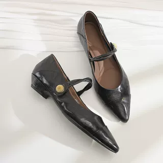 步享~ 韩版尖头浅口玛丽珍鞋女平底低跟可踩脚一字带通勤真皮单鞋,女鞋,玛丽珍鞋,淘宝优惠券,粉丝福利购,淘宝优惠卷