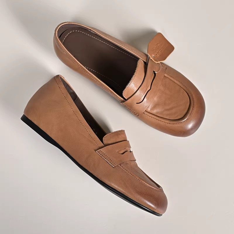 步享~2cm内增高浅口单鞋女2026春季新款复古圆头低跟真皮乐福鞋子,女鞋,浅口单鞋,淘宝优惠券,粉丝福利购,淘宝优惠卷