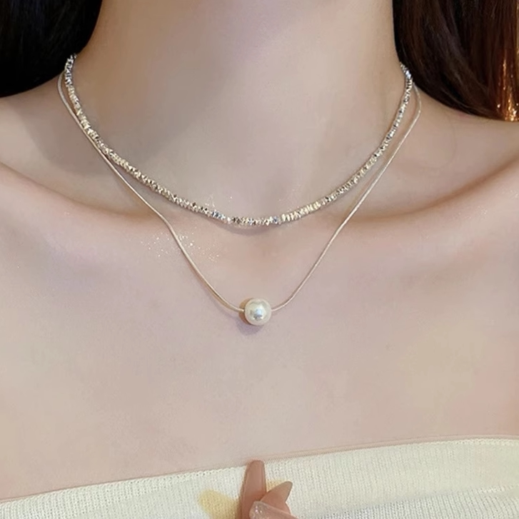 双层叠戴珍珠项链ins小众设计感不掉色轻奢颈链高级百搭锁骨链