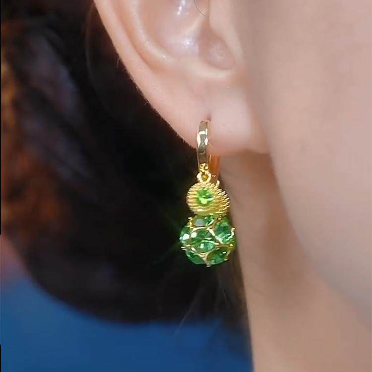 网红爆款榴莲耳环女绿色玲珑球流苏耳坠轻奢时尚小众气质高档耳饰