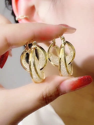 朋克铜微镶女铜微镶金色网纱耳环