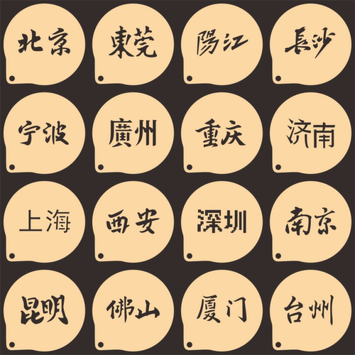 4寸地名打卡文字咖啡拉花撒粉模具提拉米苏蛋糕糖粉筛欧包喷花模