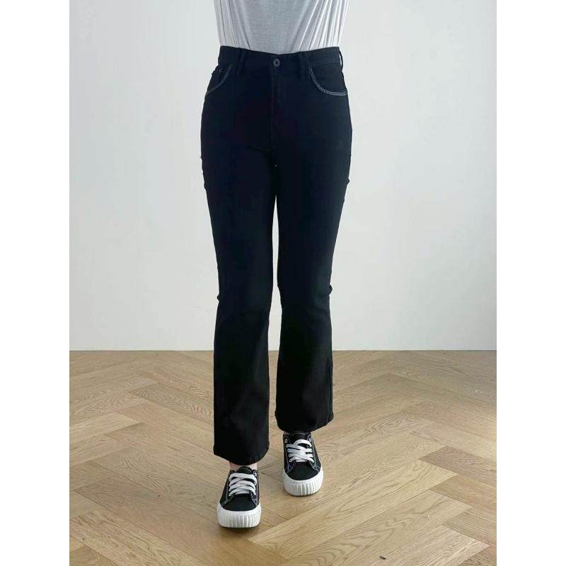 韩国adlib黑色显瘦九分微喇裤女