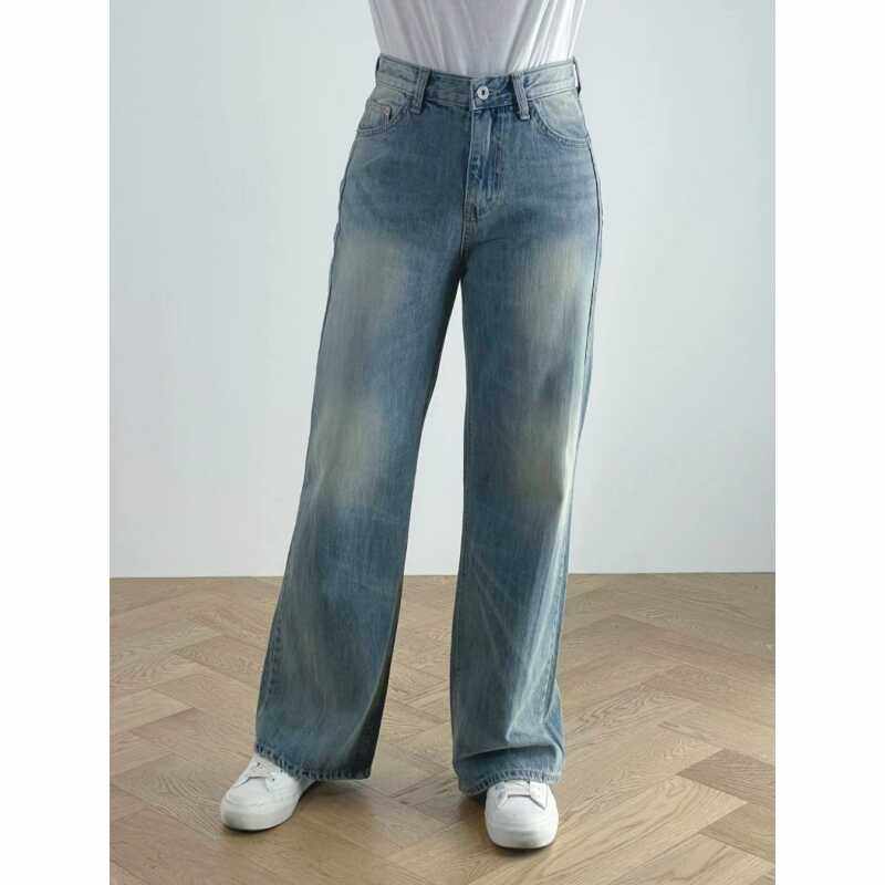 韩国adlib水洗蓝直筒显瘦牛仔裤