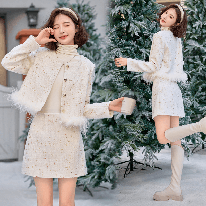 法式小香风套装女2024秋冬新款高级感气质名媛富家千金短裙两件…