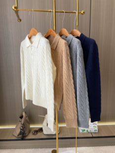 渠道好货～复古绞花套头长袖 毛衣通勤百搭 羊毛羊绒Polo针织衫