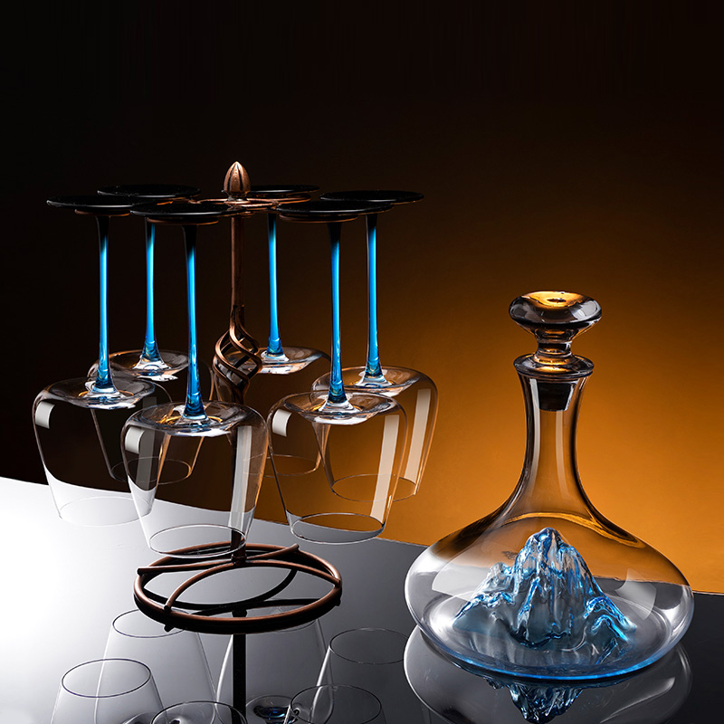法式高档黑蓝领结水晶勃艮第红酒杯轻奢高脚杯家用醒酒器酒具套装