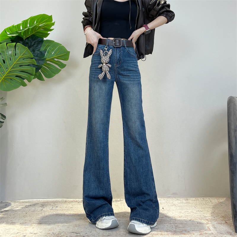 迪否新款复古做旧直筒喇叭裤2025秋季修身不贴腿牛仔裤6341