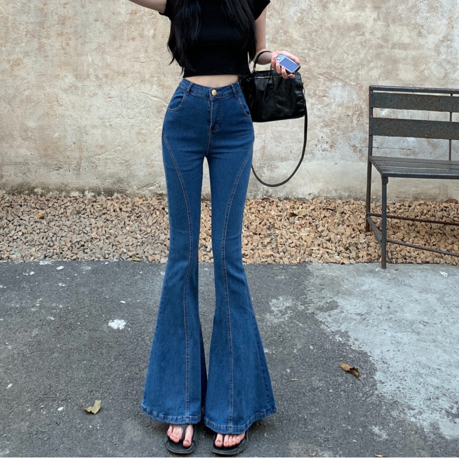 美式大喇叭牛仔裤女款爆款2025秋季小个子微喇裤百搭修身显瘦长裤