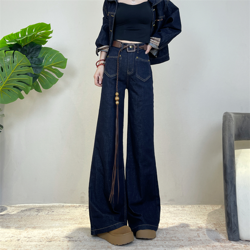 迪否秋季新款美式丹宁大喇叭牛仔裤女2025高腰显瘦休闲百搭休闲裤
