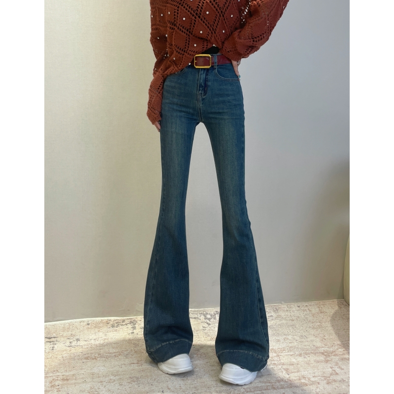 秋冬加绒修身显瘦微喇牛仔裤