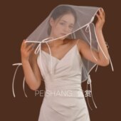 新娘头纱白色礼帽长款 遮面素纱结婚礼影楼拍照款 造型头饰小头纱