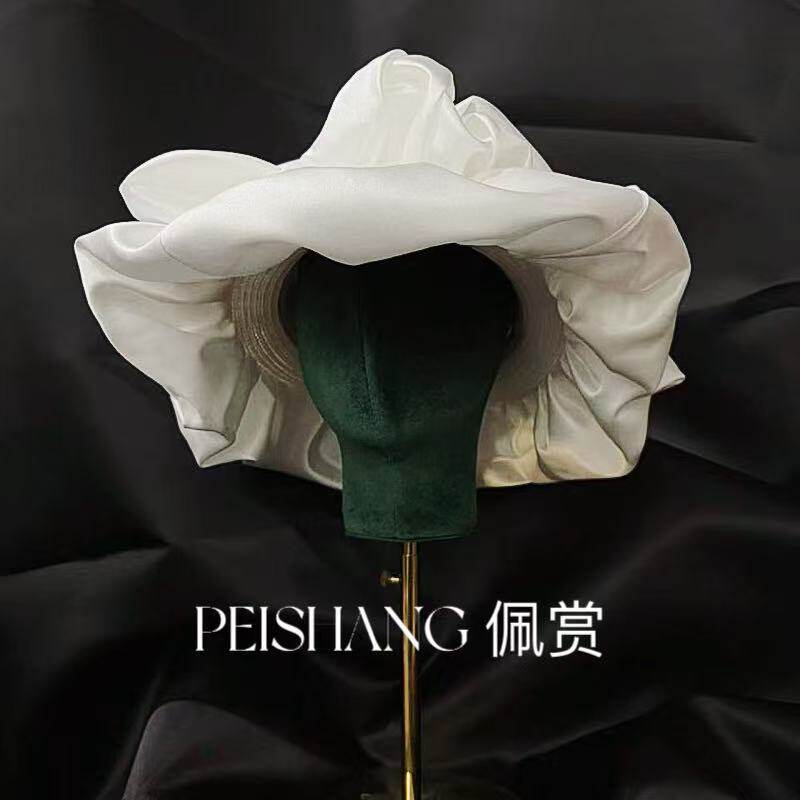 佩赏新娘头纱白色缎布泡泡帽子配饰影楼拍照婚纱造型配饰头饰