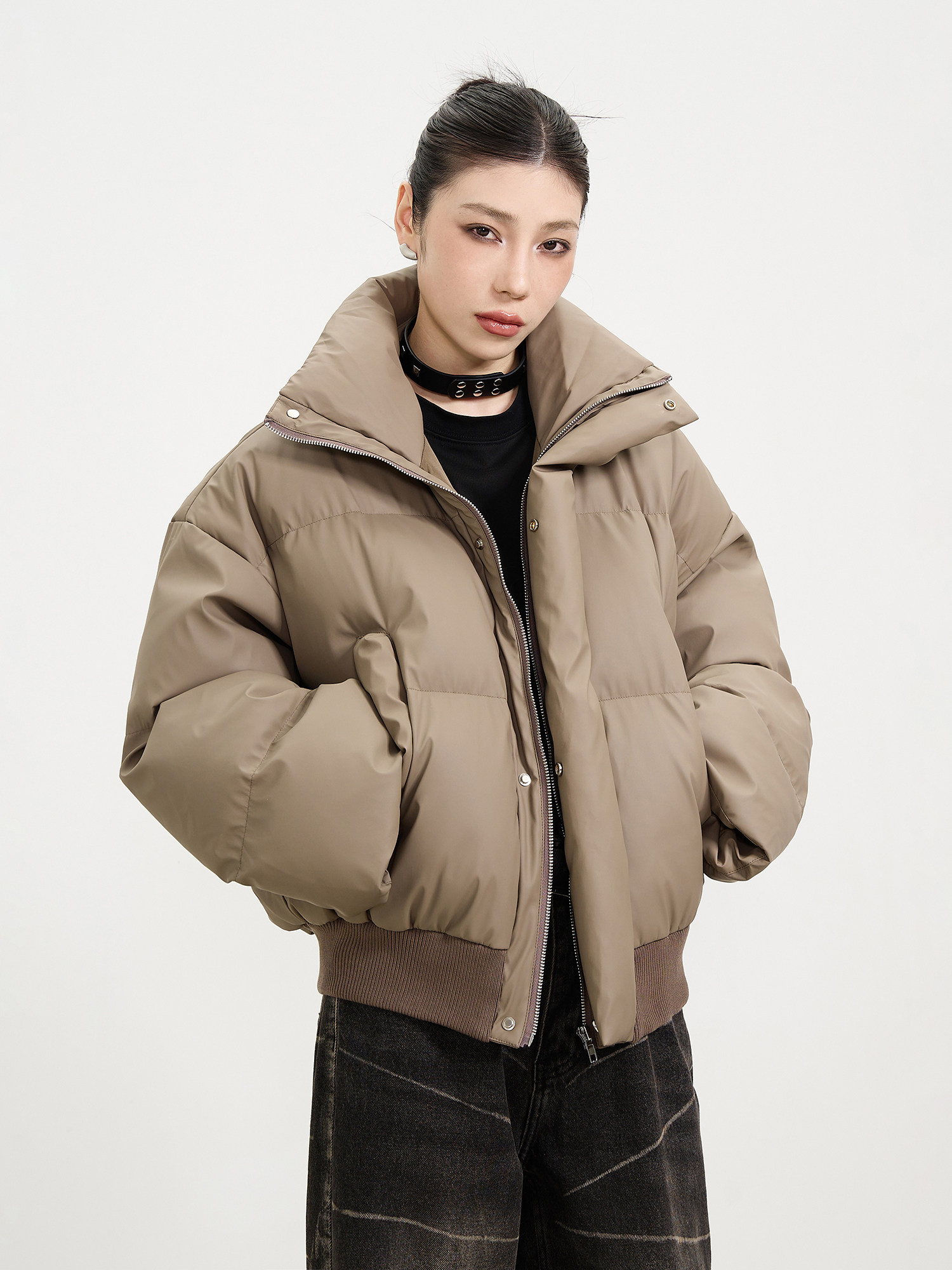 KISKO AMERICAN RETRO BROWN STAND COLLAR SHORT COTTON JACKET MENS WINTER NICHE THICKENED CLEANFIT COTTON JACKET