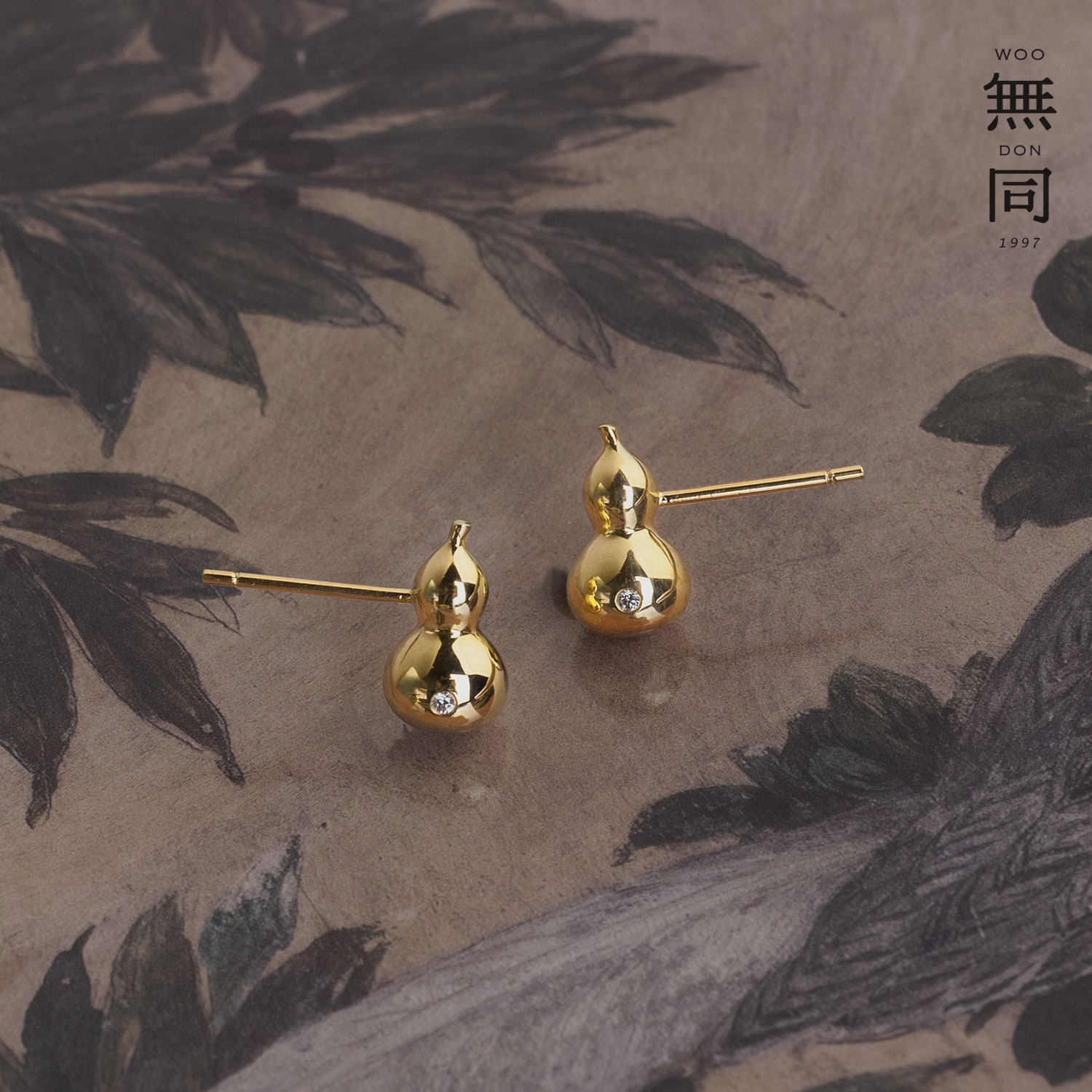 无同  葫芦法宝18k金钻石镶嵌耳钉简洁古典福禄招财原创设计珠宝