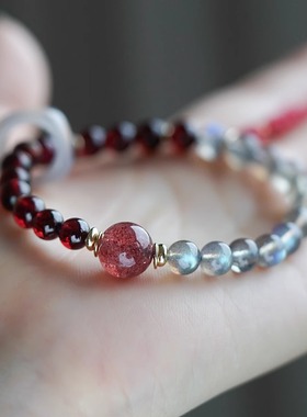 无同 摩羯月能量守护手钏 石榴石蓝月光草莓晶新中式
