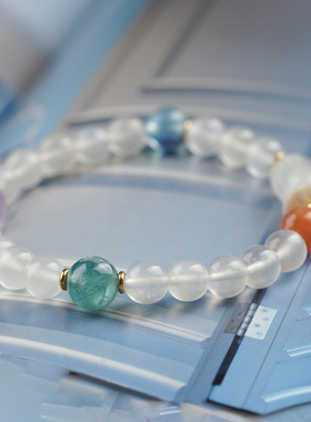 无同 水巨蟹月能量星座守护手钏 白月光紫水晶海蓝宝绿晶石太阳石