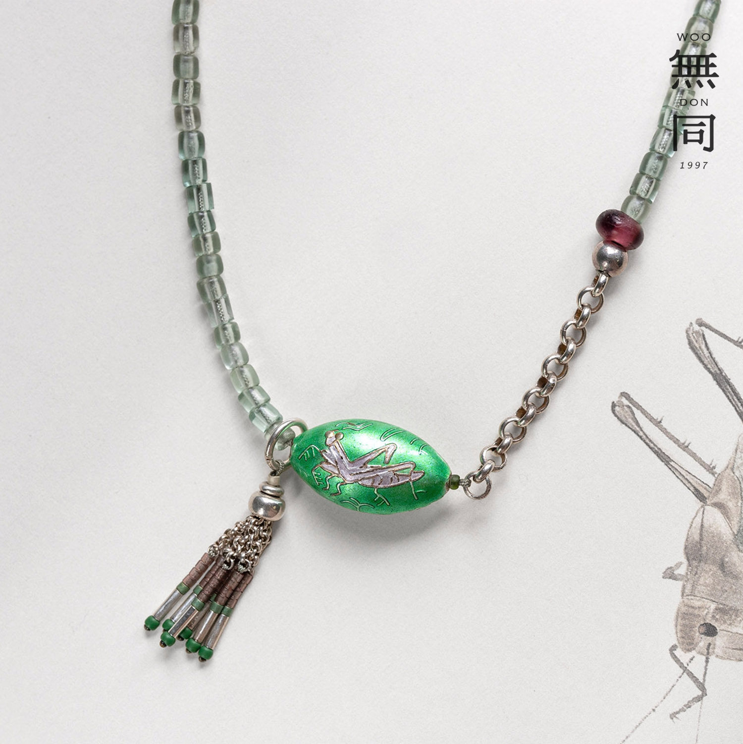 无同  金玉满堂项链 纯银烧蓝螳螂绿色琉璃流苏古典珠宝原创设计