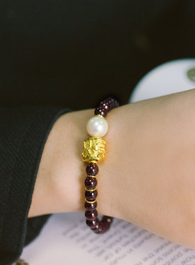 无同宝石珍珠单圈银镀金送礼手钏