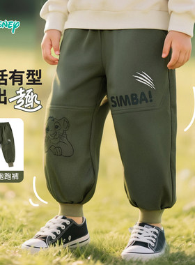 迪士尼童装秋季男童户外工装裤百搭宽松休闲裤狮子王卡通印花长裤
