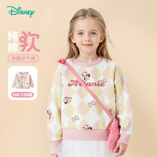 迪士尼童装春秋季女童卫衣卡通米妮印花上衣女孩洋气可爱圆领套头