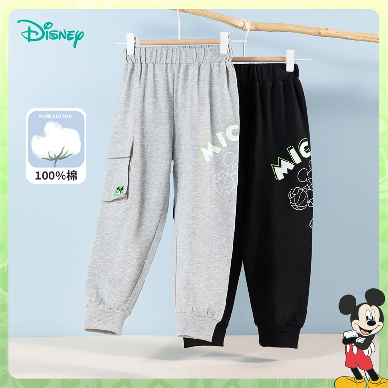迪士尼童装男童纯棉工装裤休闲长裤春秋中大童米奇运动束脚裤