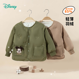 迪士尼秋冬新款男童轻薄羽绒服米奇刺绣可内搭外穿保暖外套
