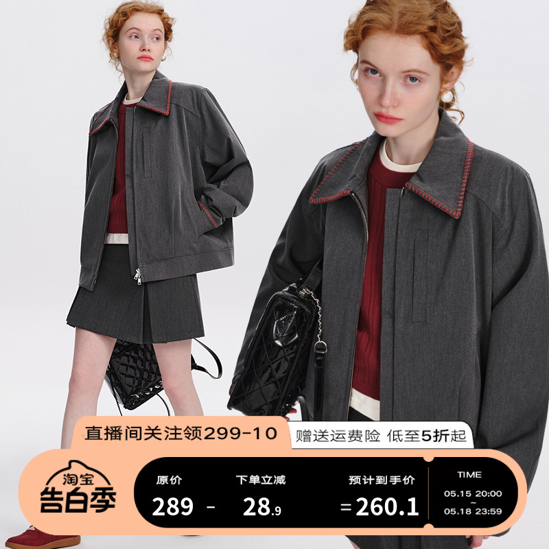 DESIGNER PLUS 美式做旧翻领短外套女小个子机车服休闲宽松薄夹克 女装/女士精品 短外套 原图主图