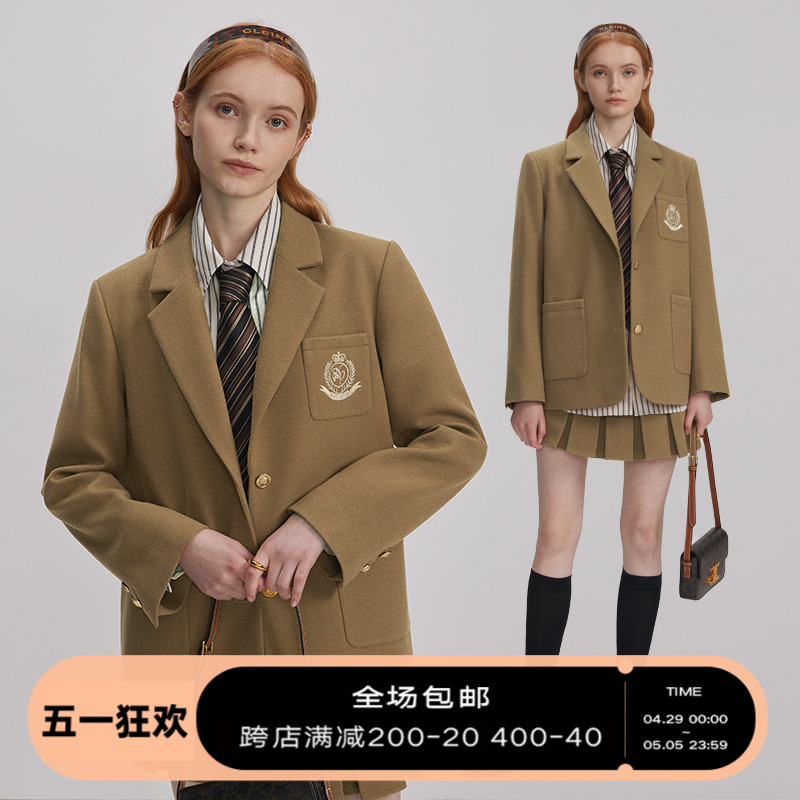 DESIGNER PLUS学院风咖色呢西装外套女jk短裙高级感韩版制服套装-封面