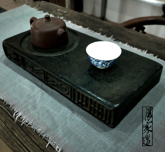 张家造纯手工青砖茶盘复古简约汉砖干泡壶承底座中式创意茶台摆件
