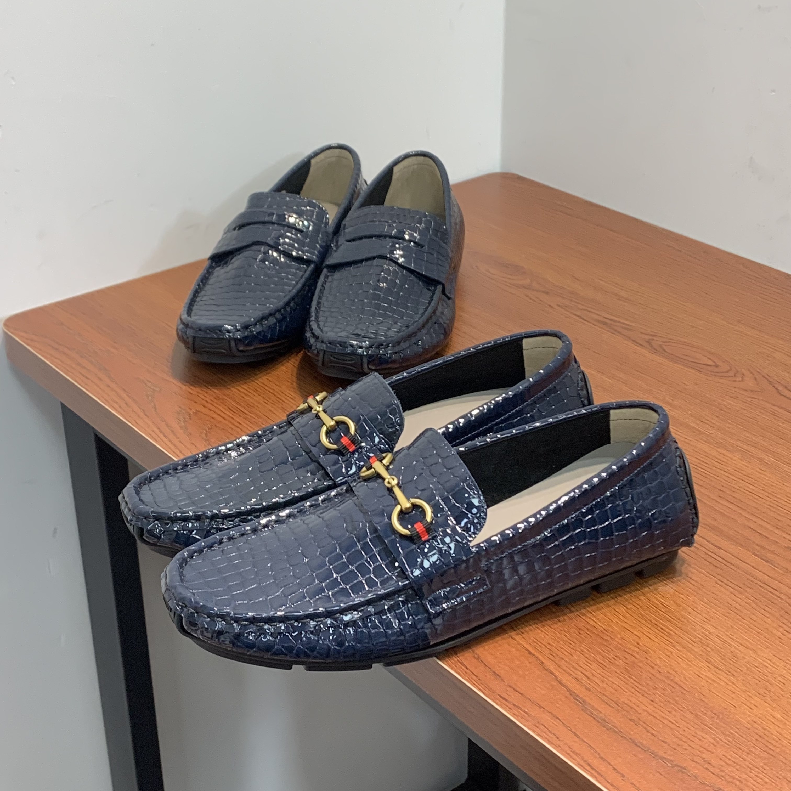 2026新款一脚蹬蓝色乐福鞋鳄鱼纹豆豆鞋透气单鞋商务皮鞋百搭时尚,流行男鞋,乐福鞋（豆豆鞋）,淘宝优惠券,粉丝福利购,淘宝优惠卷