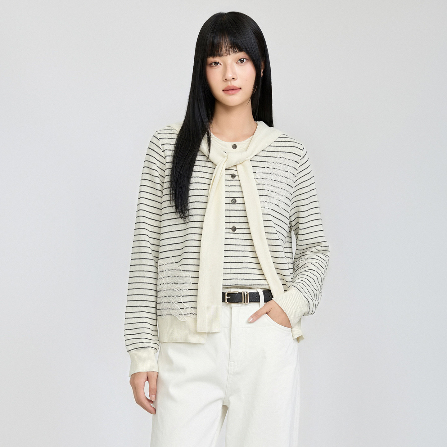 秋冬条纹披肩针织开衫长袖上衣女