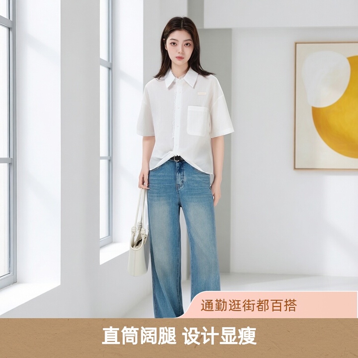经典美式裤子阔腿牛仔裤低腰女