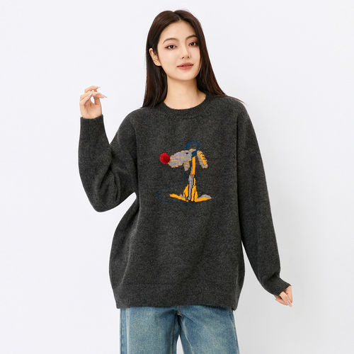 芭依璐毛衣女卡通设计2025冬季新款甜美减龄针织衫长袖百搭羊毛衫