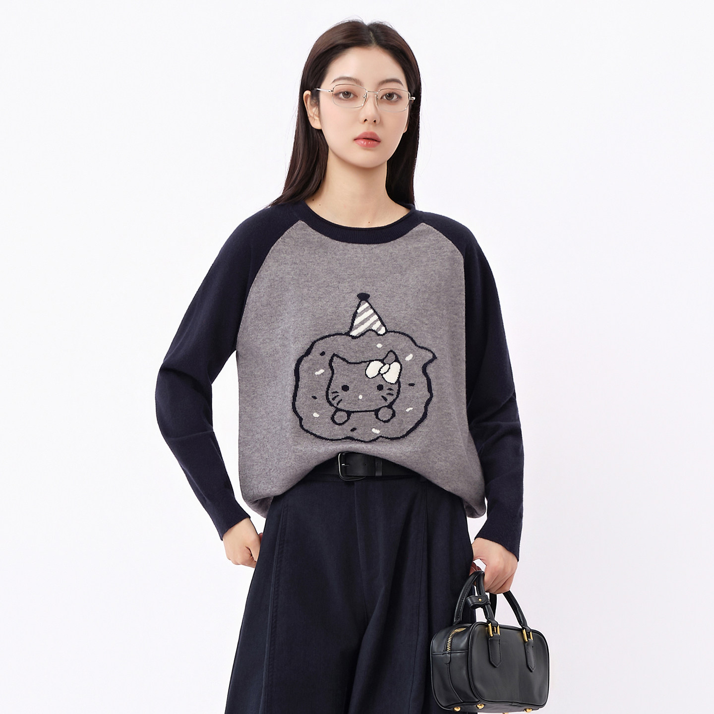 芭依璐2026新款早春新款灰色毛衣慵懒风针织打底衫长袖外穿女装