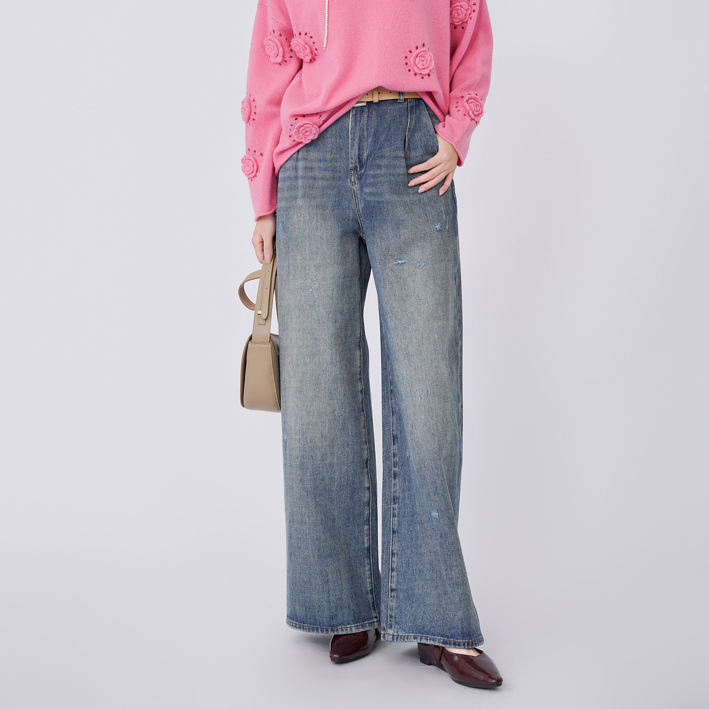 芭依璐2026春季新款牛阔腿裤仔裤女宽松显瘦休闲舒适阔腿裤子百搭