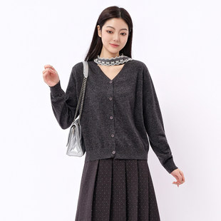 新款 羊毛针织衫 针织开衫 V领蕾丝飘带百搭长袖 时尚 芭依璐2025冬季