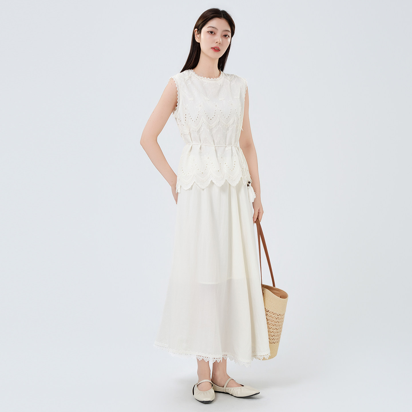 芭依璐法式气质度假裙女2026夏季新款长款高腰a字半身裙时尚套装