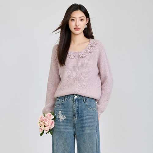 芭依璐秋季新款女圆领羊毛针织衫