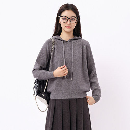 芭依璐2025秋冬季新款时尚百搭气质显瘦慵懒连帽休闲长袖针织衫女