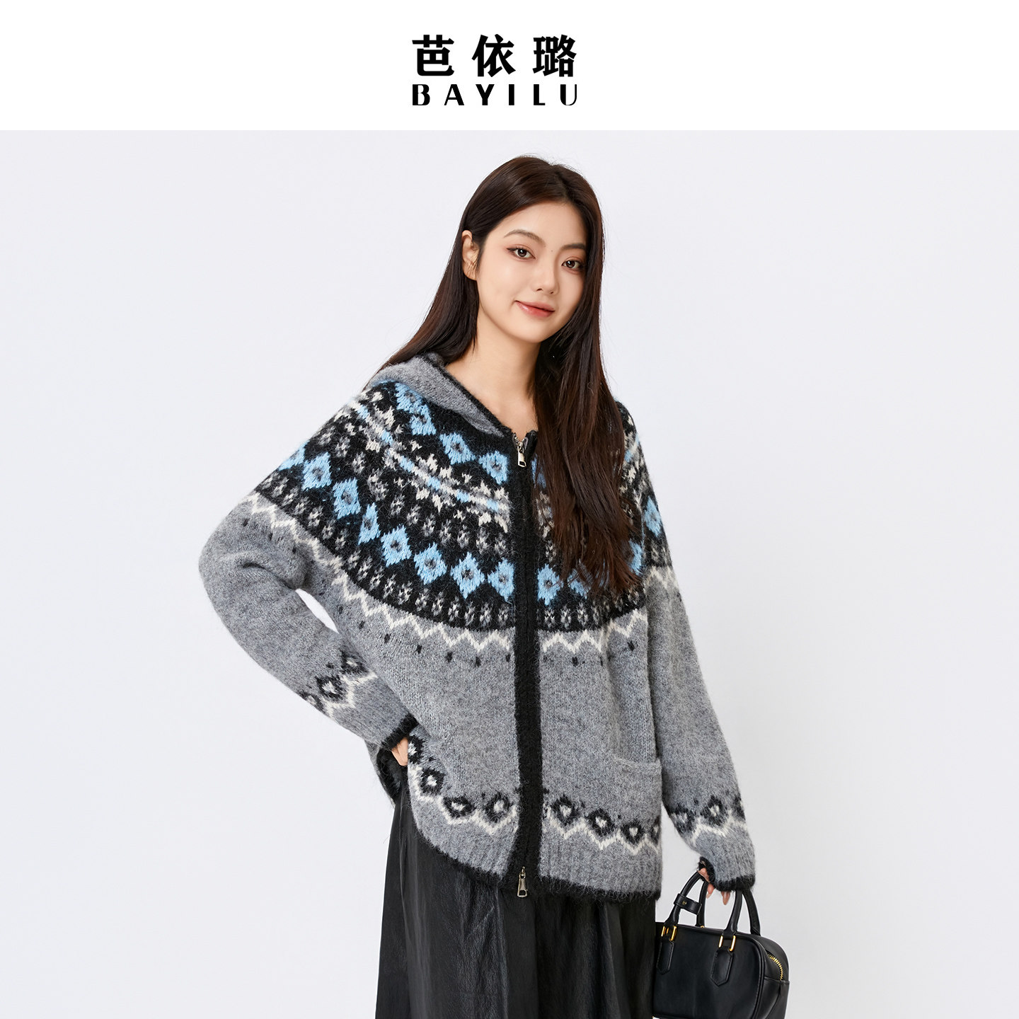 芭依璐2026春季新款费尔岛毛衫外套毛衣连帽慵懒风针织开衫上衣女,女装/女士精品,毛衣,淘宝优惠券,粉丝福利购,淘宝优惠卷