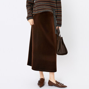 丝绒百搭半身裙子 显瘦高腰复古中长款 芭依璐半身裙女2025秋款 新品