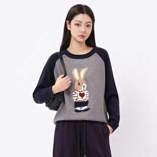 女撞色针织衫 羊毛衫 卡通刺绣减龄上衣女 插肩袖 芭依璐2025秋冬韩版