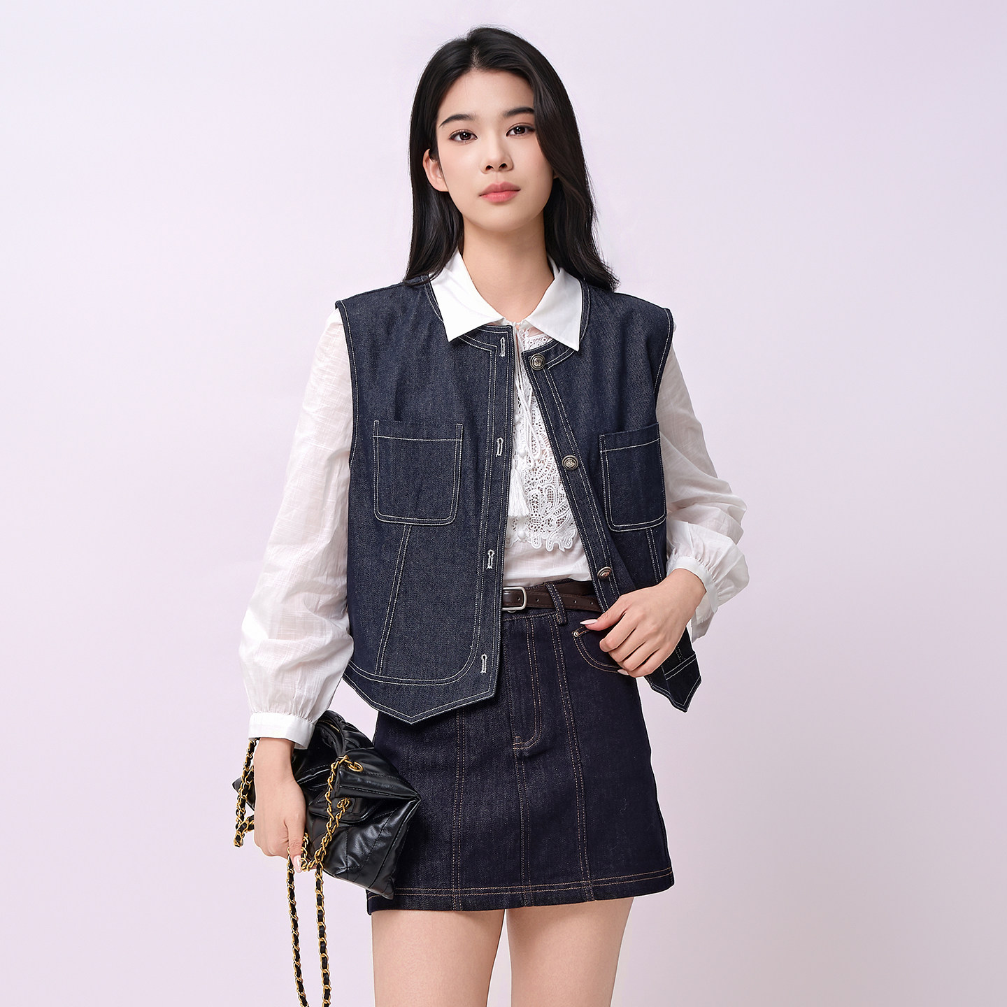 芭依璐2026夏季新款复古深蓝色牛仔马甲外套休闲叠穿外搭背心女装