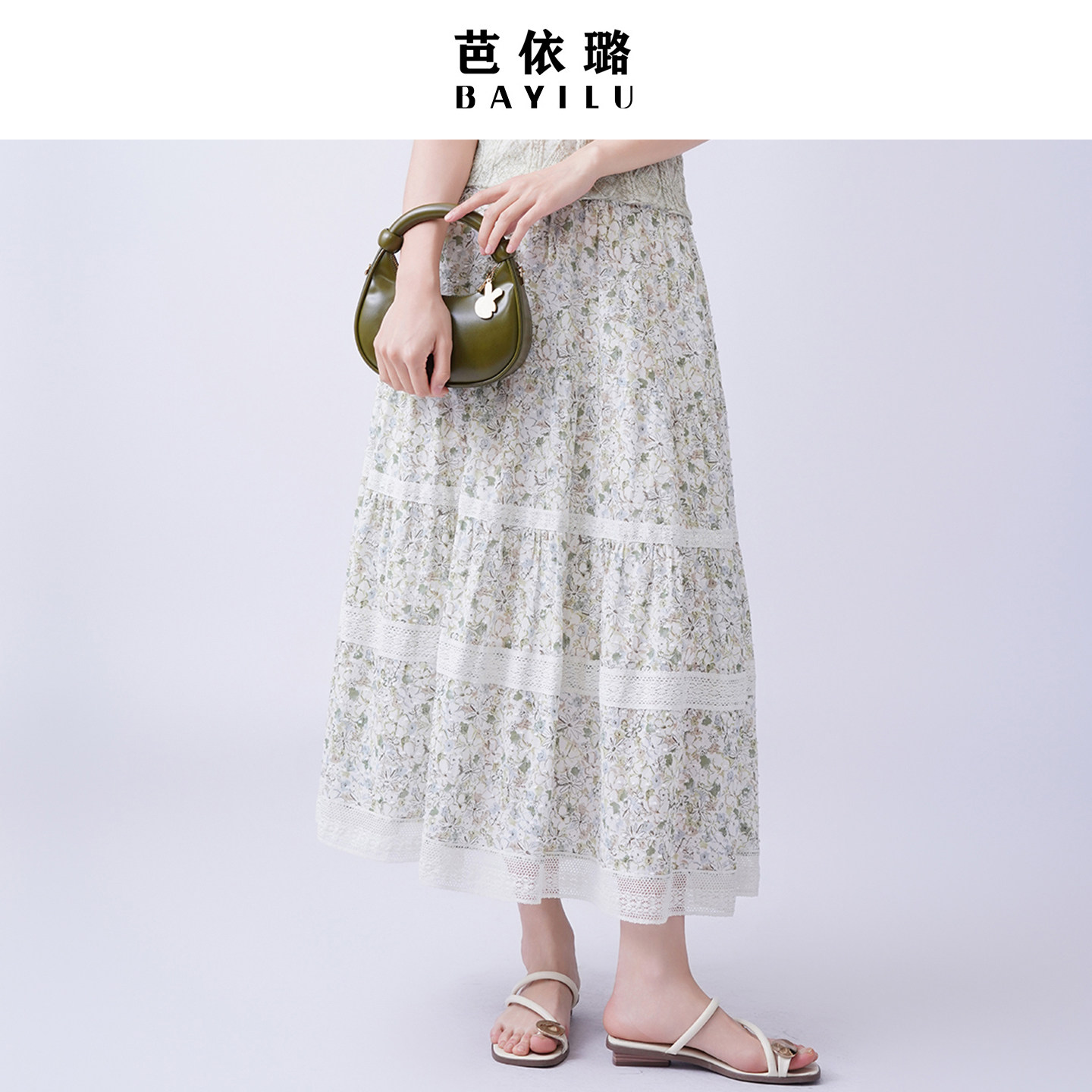 芭依璐2026夏季新款碎花半身裙女高腰显瘦小清新印花a字裙中长裙
