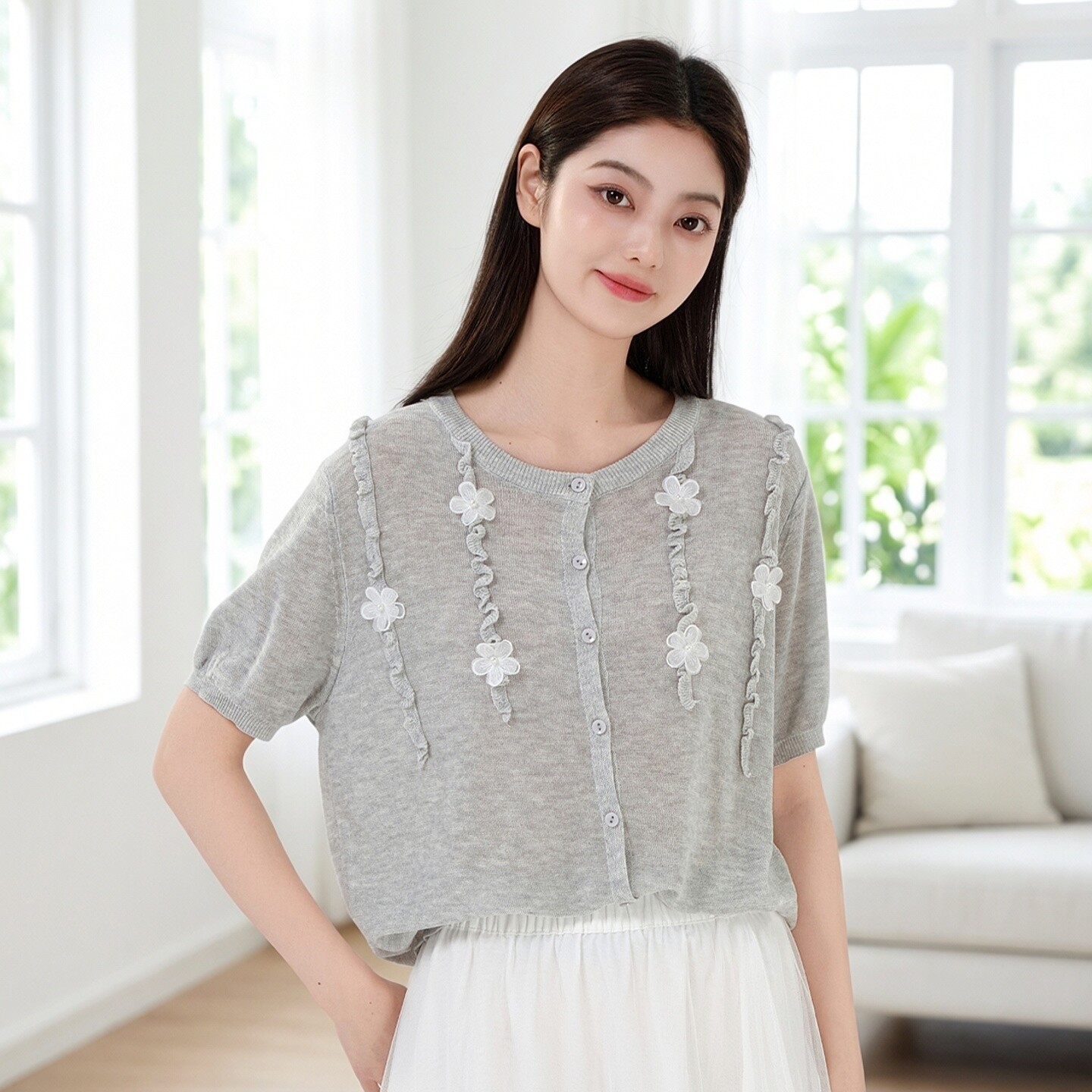 夏季设计感冰丝针织开衫外套女2026新款高级感显瘦宽松短袖上衣薄
