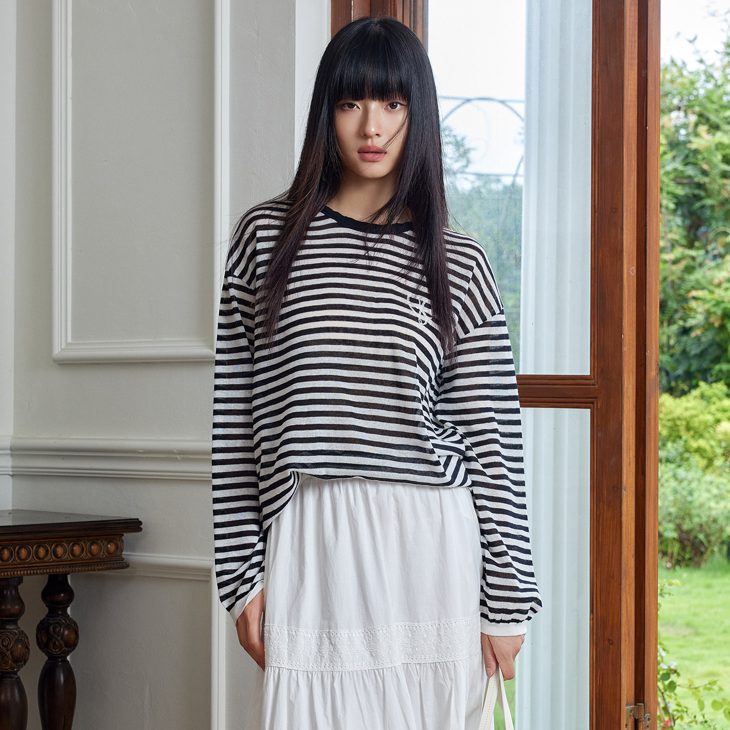 芭依璐2026春装新品针织T恤黑白条纹长袖T恤百搭上衣针织小衫女,女装/女士精品,毛衣,淘宝优惠券,粉丝福利购,淘宝优惠卷